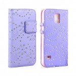 Wholesale Samsung Galaxy S5 Diamond Flip Leather Wallet Case with Stand (Purple)